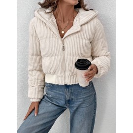 [Elegant Zip-Up Hooded Jacket] Elegant Women's Short Zip-Up Hooded Jacket | Full-Zip Closure, H-Line Silhouette, Flared Hem, Machine Washable, Versatile Casual to Semi-Formal, Solid Color (White & More)