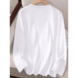 Women's Black Long Sleeve Crew Neck T-Shirt with White & Grey Titmouse Bird & Red Berry Graphic Print - Soft Casual Fall Winter Top, Machine Washable Everyday Comfortable Shirt for Nature-Inspired Outfits