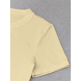 Women'S Slim Fit Bow Print Crop Top T-Shirt - Short Sleeve Crew Neck Casual Tee, Lightweight & Breathable for Spring/Summer Outfits, Machine Washable, Everyday Fashion, Everyday Tshirt | Bow Print Shirt | Glossy Texture
