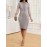 Elegant Dark Gray Lace-Trimmed Midi Dress with 3/4 Sleeves and V-Neck - Slim Fit, Flared Skirt, Zipper Detail, Perfect for All Seasons, Formal Attire|Sleek Fitted Top|Zippered Dress