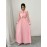 Elegant Women'S 3D Floral Mesh Dress with Bow Tie Neckline - Romantic Pink Pleated A-Line Long Sleeve Dress for Formal & Casual Occasions, Machine Washable Non-Stretch Wedding Attire, Dresses for Wedding, Formal Event Attire, Nonstretch Fabric